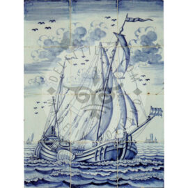 12 Tile Antique Blue White Ship Panel