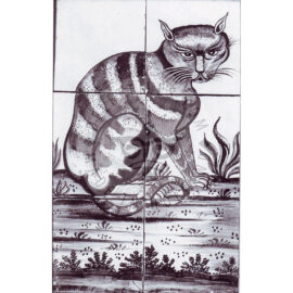 6 Tile Sitting Cat Tile Panel Dated 1800