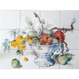 Various Fruits in Ceramic Bowl panel 4x3 tiles (HF12d) - Delft Tiles