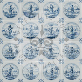 Detailed Delft Blue Shepherd In Circle Tiles (TMF7)