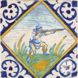 Hunter with gun antique tile #PC23