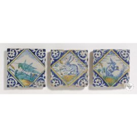 Cricket & Hares 17th century old tile  #PC34