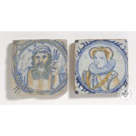 2 rare antique portrait tiles  #PC42