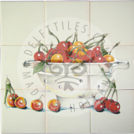 Colander With Cherries Panel 3×3 Tiles (HF9a)